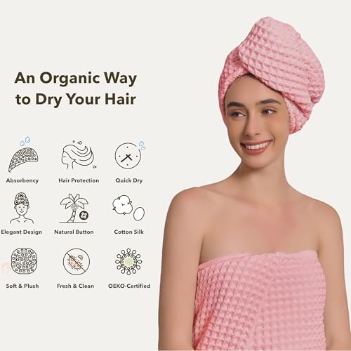 Luxury Organic Japanese Cotton Hair Drying Waffle Towel Wrap - Image 4