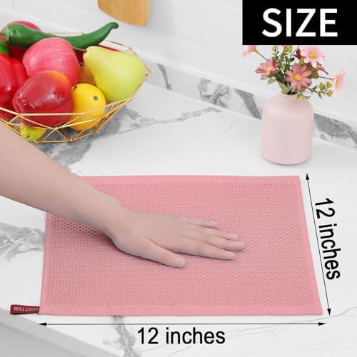 Homaxy 100% Cotton Waffle Weave Kitchen Dish Cloths 18-Pack, Dried Rose - Image 5