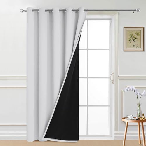 Yakamok Greyish White Blackout Patio Door Curtain Panels W70 x L84, 1 Panel by Yakamok