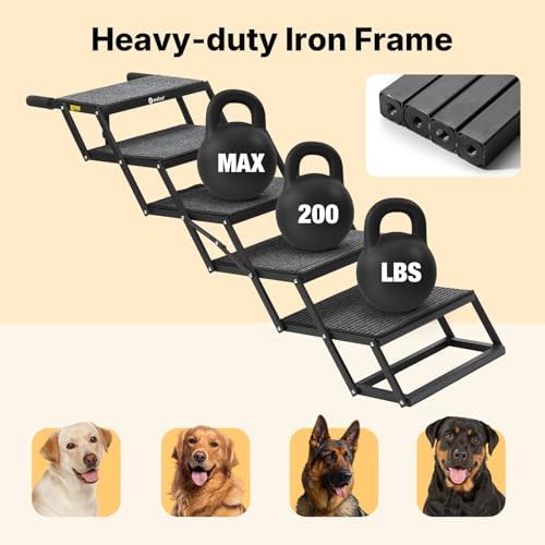 Veehoo Foldable Dog Steps for Car Truck SUV, Collapsible Large Dogs Stairs - Image 4