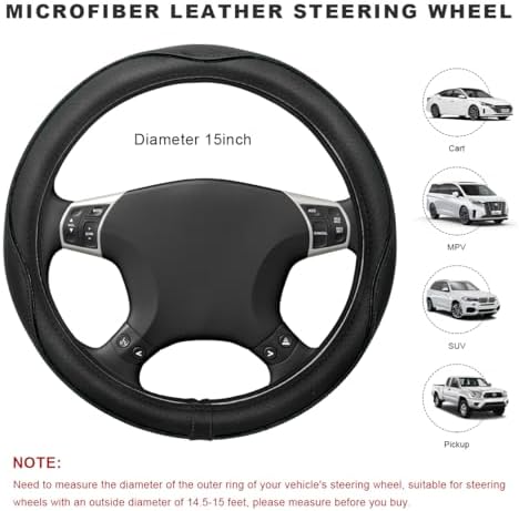 Car Steering Wheel Cover, 15 Inch Anti-Slip Breathable Leather Auto Steering - Image 2