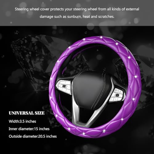 Bling Car Steering Wheel Cover, 15 Inch Diamond Leather Anti-Slip Auto Steering - Image 2