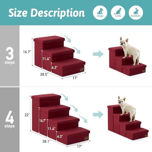 COZY KISS Dog Stairs with Storage, 16.7" H Wider Dog Steps - Image 3