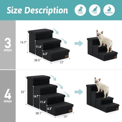 COZY KISS Dog Stairs with Storage, 16.7" H Wider Dog Steps - Image 3