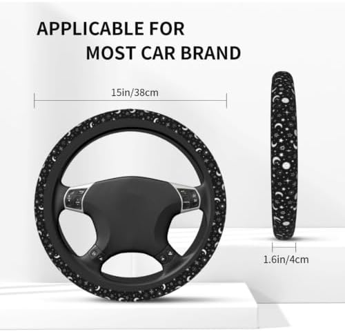 Black and White Star Moon Steering Wheel Covers Non Slip Neoprene Steering - Image 2