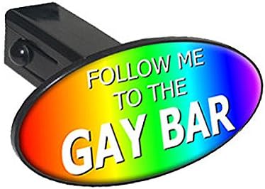 Follow Me to The Gay Bar Rainbow Oval Tow Trailer Hitch Cover Plug Insert by GraphicsandMore