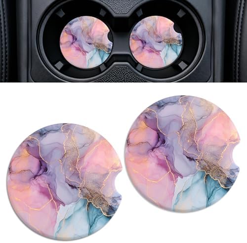 Car Cup Holder Ceramic Coasters 2 Pack, 2.56 in Anti Slip Absorbent Coaster by Rueneaj
