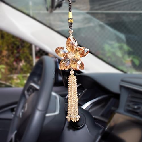AuMoHall Crystal Flower Rear View Mirror Pendant Car Hanging Ornament Lucky by ATMOMO