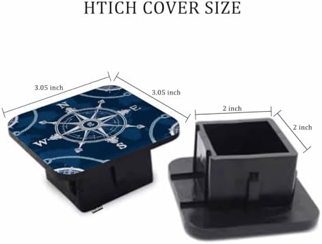 Trailer Hitch Covers Compass, World Map Nautical Wind Rose Compass Rope Knots - Image 2