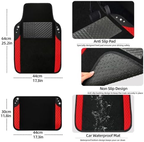 NBTEPEM 10 Pcs Bling Red Car Floor Mats Set, Leather Red Steering Wheel Covers - Image 4