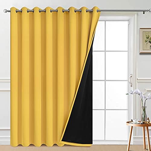 Yakamok Mustard Yellow Blackout Patio Door Curtain Panels W100 x L84 by Yakamok