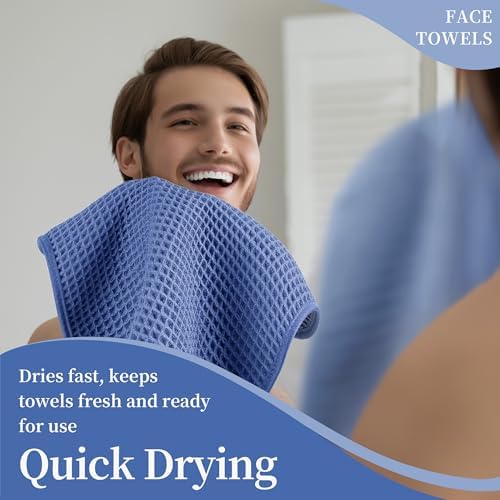 Microfiber Waffle Face Towels, 2 Pieces, Fast Drying, Lint Free 430 GSM - Image 5