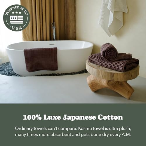 Luxury Organic Japanese Cotton Waffle Bath Towel | Thick, Quick Dry Bathroom - Image 3