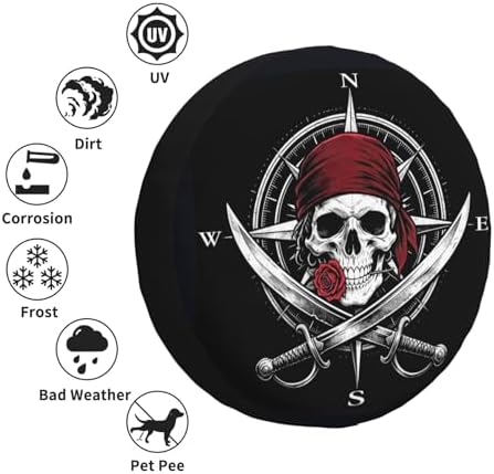 Pirate Skull Compass Spare Tire Cover Waterproof Wheel Cover 15 Inch Universal - Image 6