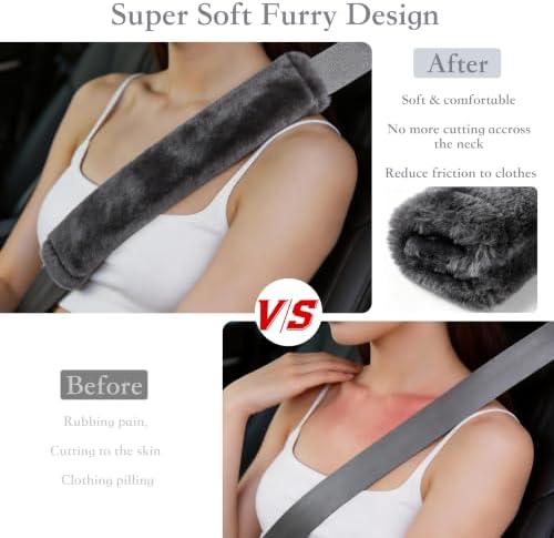 Amooca 2-Pack Soft Furry Universal Seatbelt Cover Car Shoulder Pad - Image 2