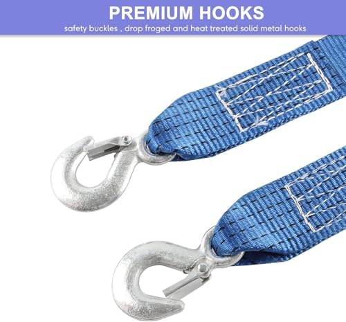 4 Pack Tow Strap 2" x13' Heavy Duty Blue Nylon Recovery Hooks Emergency - Image 5