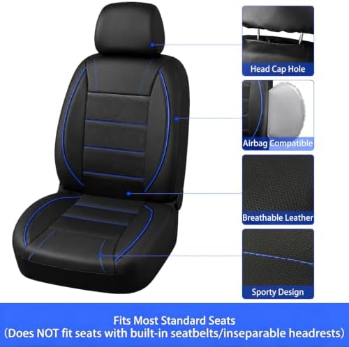 NBTEPEM 10 PCS Leather Car Seat Covers Front Seats Set, 14.5”-15'' Sporty - Image 4