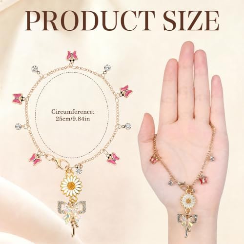 Daisy Pink Bow Tassel Car Charm, Rear View Mirror Pendant - Image 2