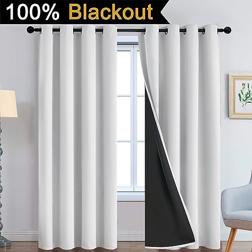 Yakamok Greyish White 100% Blackout Curtains 90 Inches Long, 2 Thick Layers - Image 2