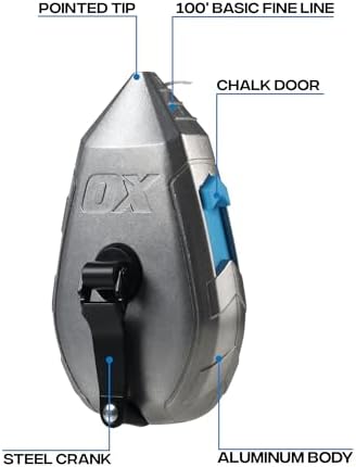 OX Chalk Line Tool 100ft Aluminum Body Steel Crank Chalk Box - Image 2