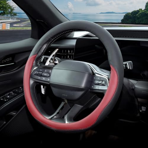 Valleycomfy Microfiber Leather Steering Wheel Cover 14.5"-15" Wine red - Image 3
