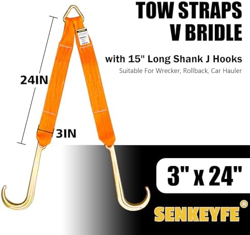 3" x 24" Recovery Tow V-Straps V Bridle w/15 J Hooks 5400LBS - Image 2
