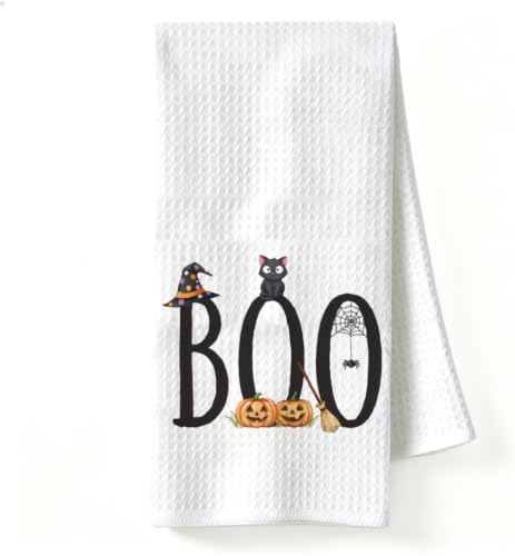 Fall Halloween Kitchen Towel, Boo Cat Pumpkin Gift Dish Towel by Unknown