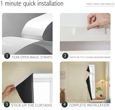 JILRON Adhesive Curtain 100% Blackout No-Drill Easy Install - Image 2