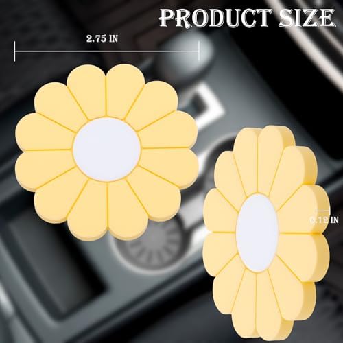 2-Pack Car Cup Holder Coaster Inserts, Daisy Shape, 2.75 Inch Non-Slip Silicone - Image 2