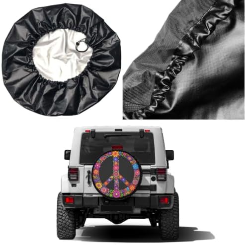 Colorful Peace Flower Spare Tire Cover Dust-Proof Wheel Tire Cover Fit Trailer - Image 5