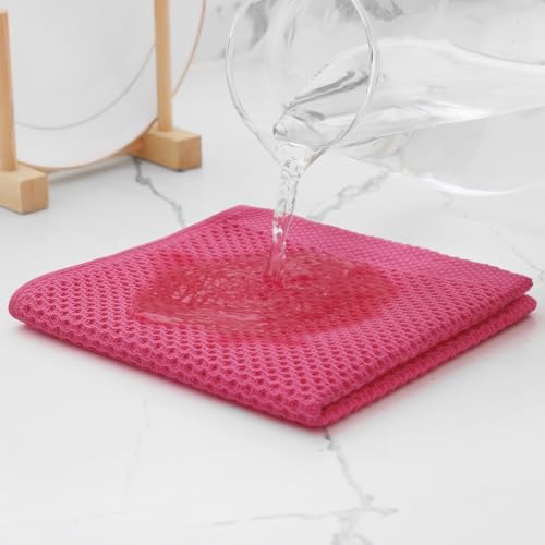 Kitinjoy 100% Cotton Waffle 6-Pack Kitchen Towels, Hot Pink - Image 3