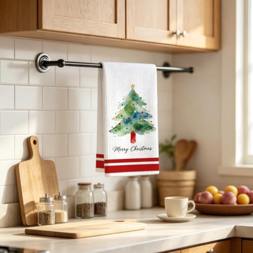 Merry Christmas Kitchen Towel, Christmas Tree Decor Dish Towel - Image 2