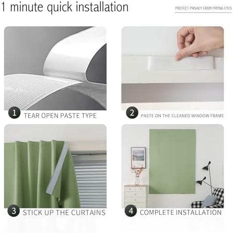 Thermal Blackout Curtains with Self-Adhesive Tape, No Rod No Drill Easy Install - Image 4