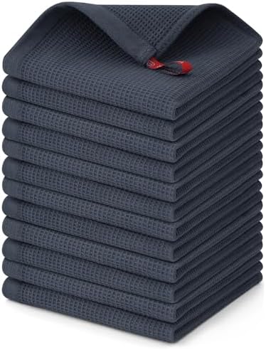 Homaxy 100% Cotton Waffle Weave Dish Cloths, 12 Pack, Dark Grey by Homaxy