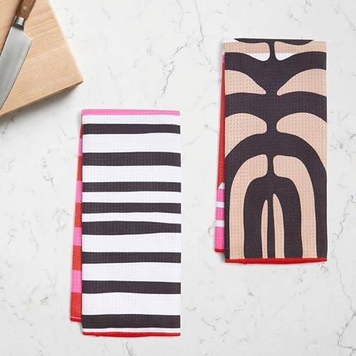 Ritz Waffle Microfiber Kitchen Towel 2pc Set – Maze and Rainbow – Abstract - Image 3