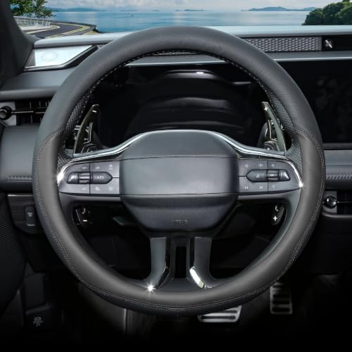 Valleycomfy Microfiber Leather Steering Wheel Cover 14.5"-15" Black - Image 2