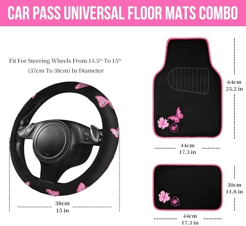 CAR PASS Embroidery Butterfly Steering Wheel Cover and Waterproof Car Floor Mats - Image 5