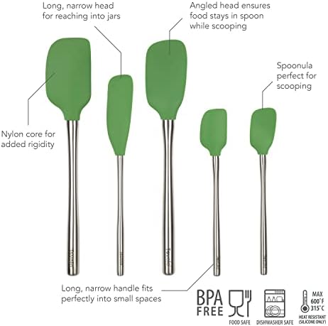 Tovolo Stainless Steel Handled Silicone Spatula Set of 5 Pesto Green, - Image 2