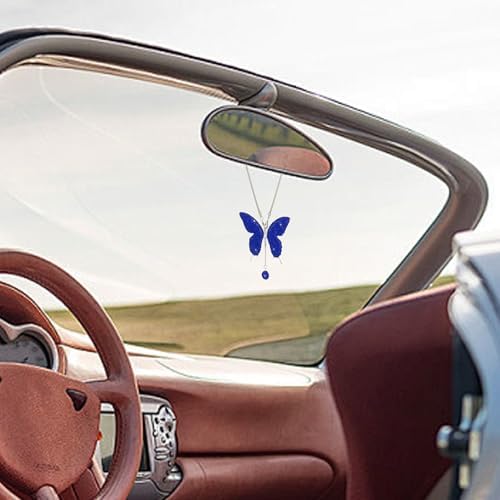 Rhinestone Butterfly Rearview Mirror Ornament, Dark Blue - Image 3