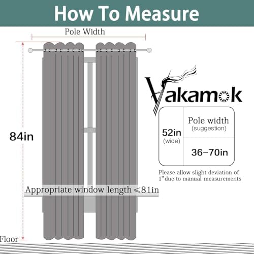 Yakamok Charcoal Grey 100% Blackout Curtains 84 Inches Long 52" Wide 2 PCS - Image 3