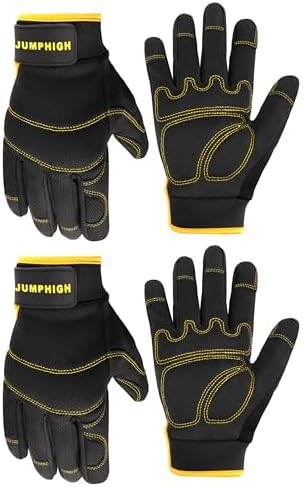 Work Gloves for Men 2 Pairs, Performance Fit, Touch Screen, Abrasion Resistant by JUMPHIGH
