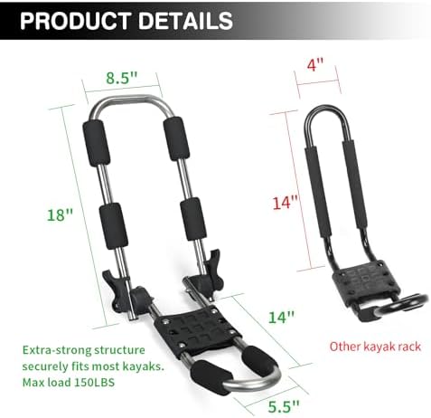Leader Accessories Stainless Steel Folding Kayak Rack 4 PCS/Set J Bar Car Roof - Image 5
