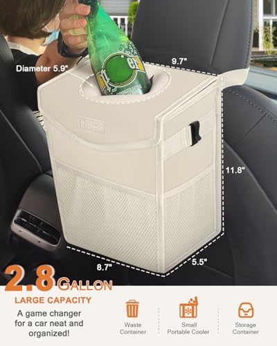 Pritent Car Trash Can with Lid Leakproof Car Garbage Bag Vehicle Trash Bin - Image 2