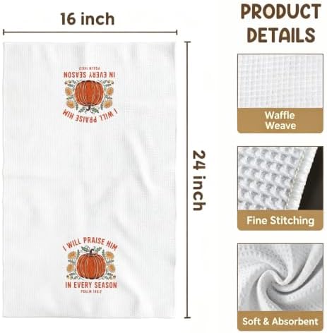 Christian Thanksgiving Kitchen Towel, Fall Pumpkin Bible Verse Dish Towel - Image 4