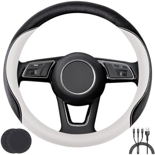 Car Steering Wheel Cover, Non-Slip Leather Protector by KANYO-AUTO