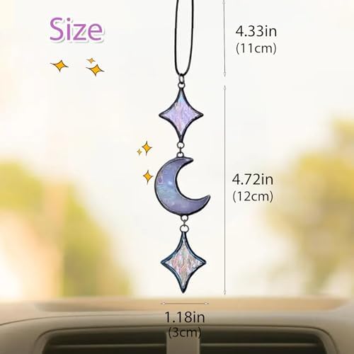 Moon Car Charm Star Rear View Mirror Accessories Cute witchy Hanging Decor - Image 3