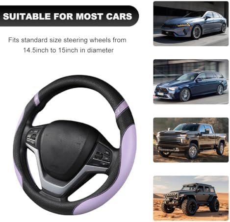 Car Steering Wheel Cover, 15 Inch Premium Leather Breathable Non-Slip Wheels - Image 5