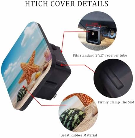 Seashell Trailer Hitch Tube Cover Plug Cap, Colorful Ocean Beach Starfish - Image 3