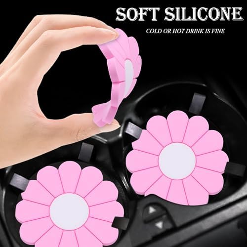 4-Pack Car Cup Holder Coaster Inserts, Daisy Shape, 2.75 Inch Non-Slip Silicone - Image 4