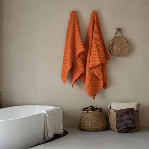Luxury Organic Japanese Cotton Waffle Bath Towel | Thick, Quick Dry Bathroom - Image 4